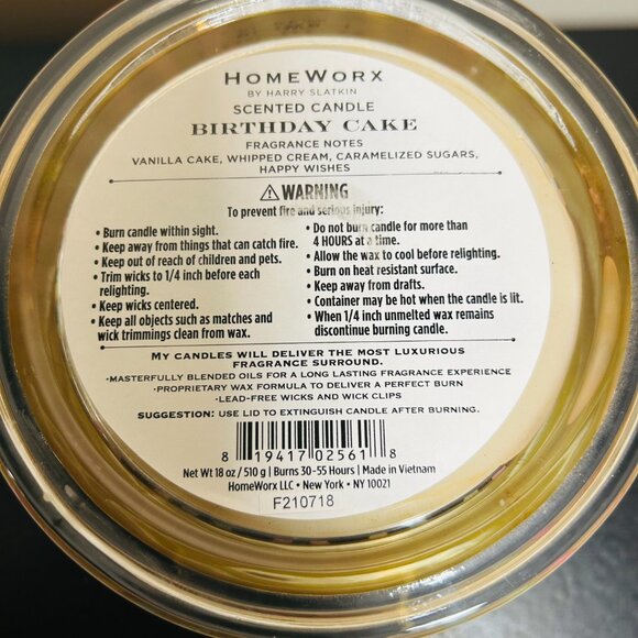 HomeWorx by Slatkin Birthday Cake 4-Wick 18 oz Candle NEW - Picture 4 of 4